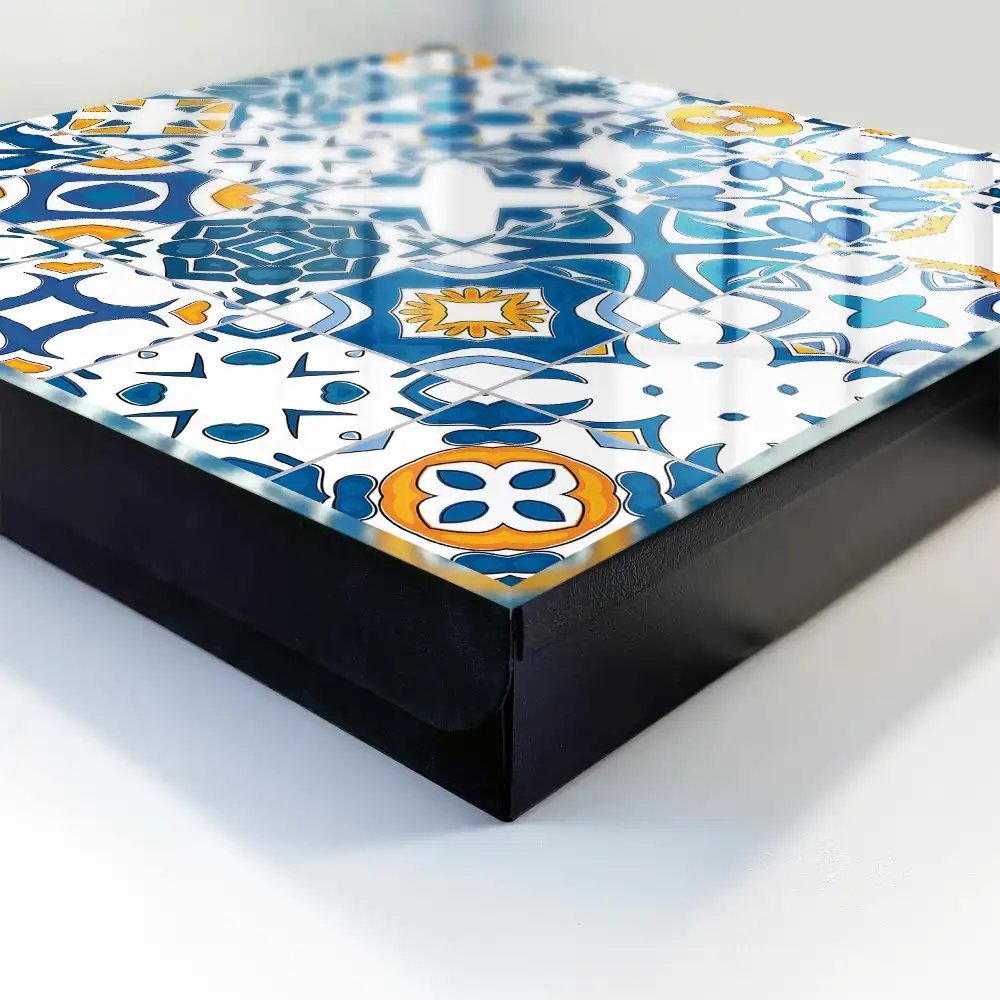 Cutie de chei pentru perete cu design geometric în nuanțe de albastru și galben
