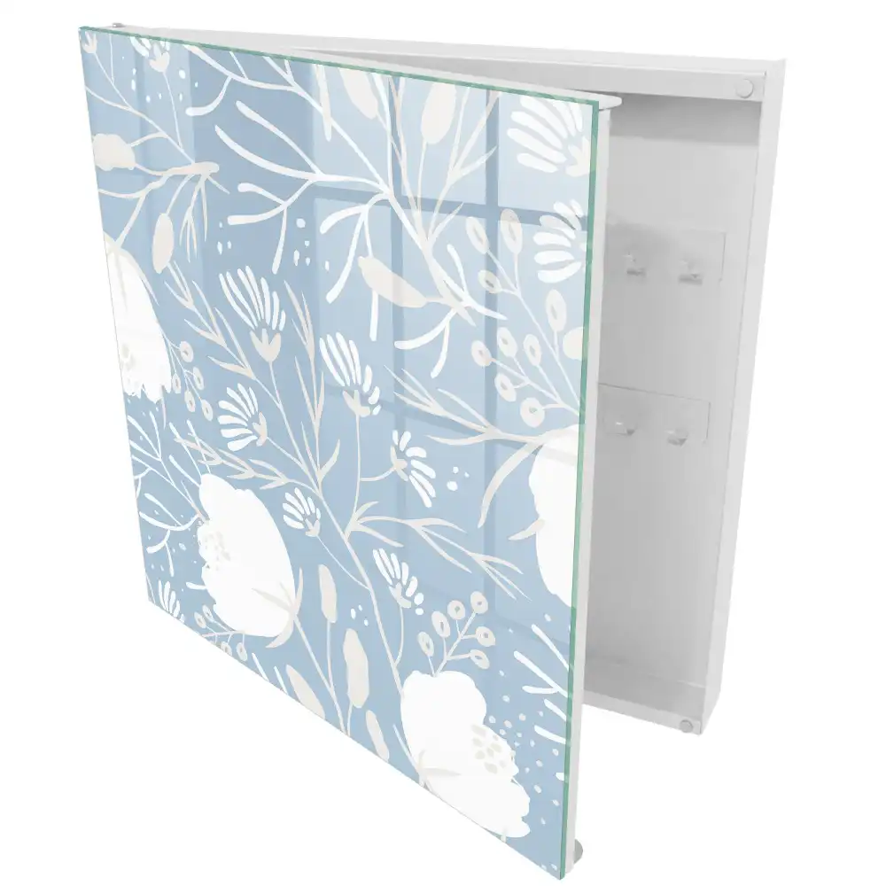 Dulapior pentru chei cu model floral pe fundal albastru deschis