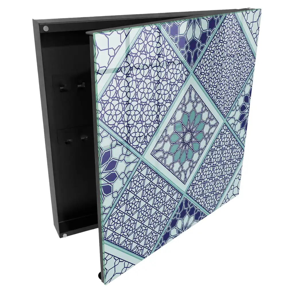 Casetă pentru chei cu design geometric elegant în nuanțe de albastru