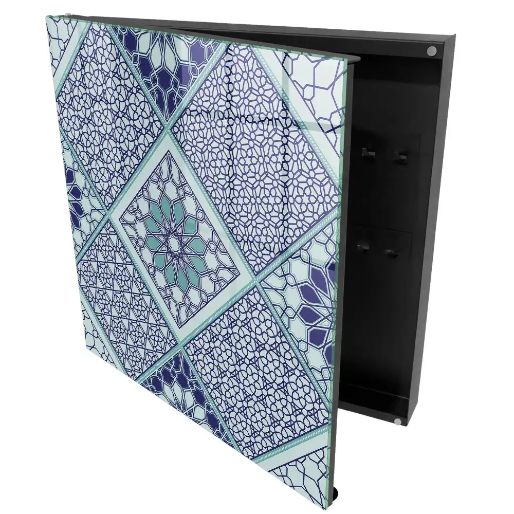 Casetă pentru chei cu design geometric elegant în nuanțe de albastru
