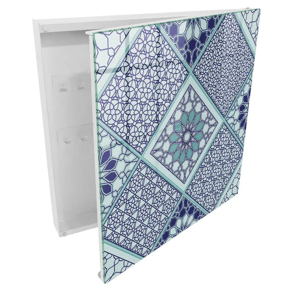 Casetă pentru chei cu design geometric elegant în nuanțe de albastru
