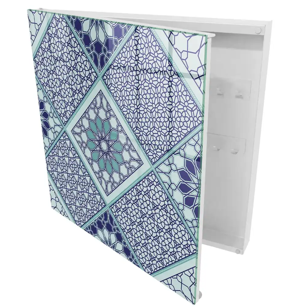 Casetă pentru chei cu design geometric elegant în nuanțe de albastru