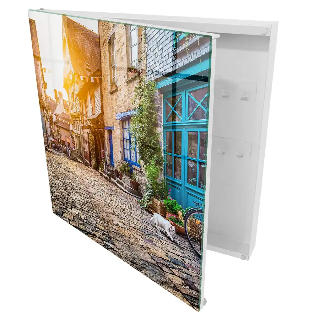 Suport de chei pentru perete cu imagine stradă de piatră în lumina soarelui
