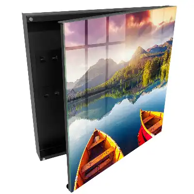 Suport de chei pentru perete cu peisaj montan peste lac la apus