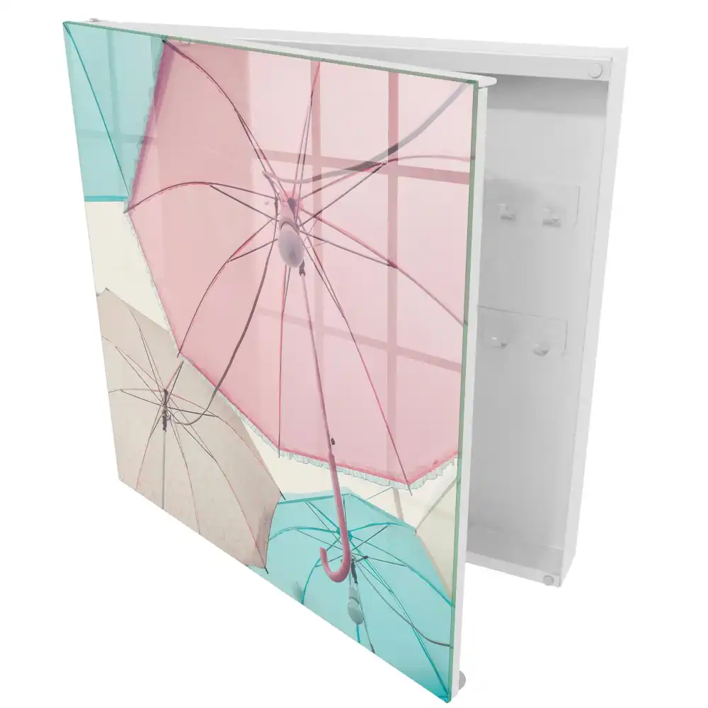 Cutie pentru chei de perete cu design de umbrele în nuanțe pastelate