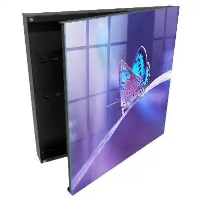 Suport de chei pentru perete cu motiv fluture colorat pe fundal violet