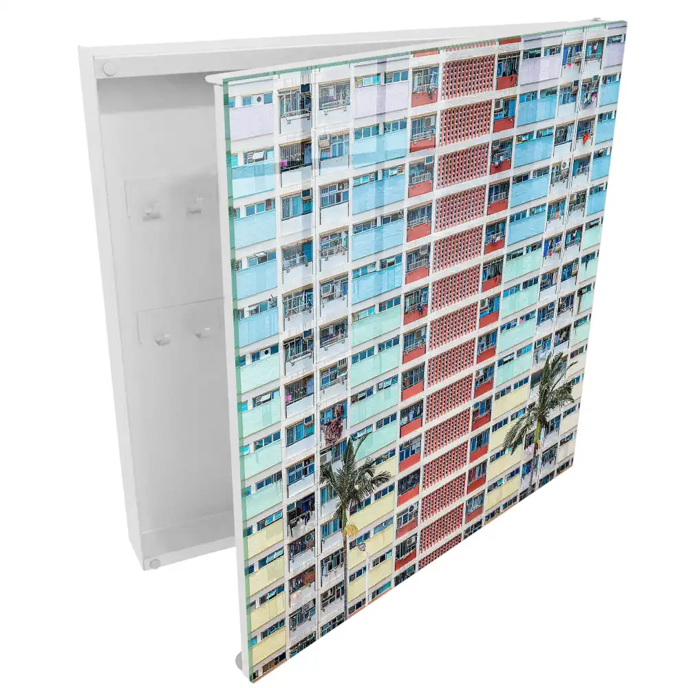 Dulapior pentru chei cu design de fațade colorate și palmieri în stil modern