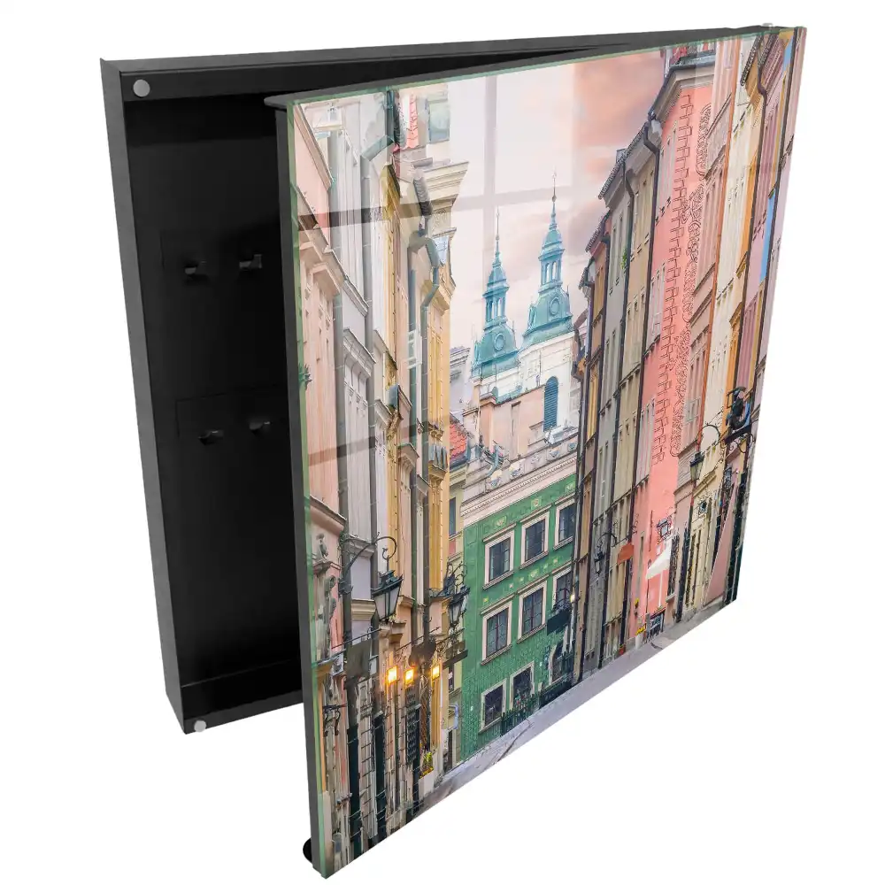 Cutie de chei pentru perete cu design colorat de căsuțe