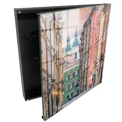Cutie de chei pentru perete cu design colorat de căsuțe