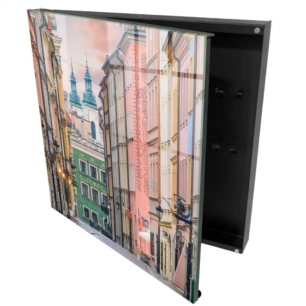 Cutie de chei pentru perete cu design colorat de căsuțe