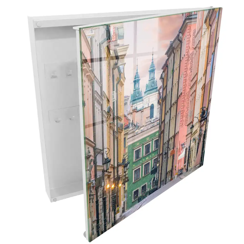 Cutie de chei pentru perete cu design colorat de căsuțe