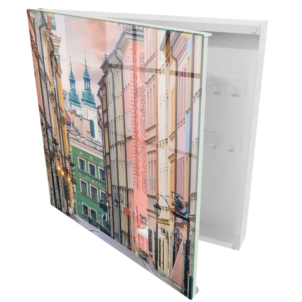 Cutie de chei pentru perete cu design colorat de căsuțe