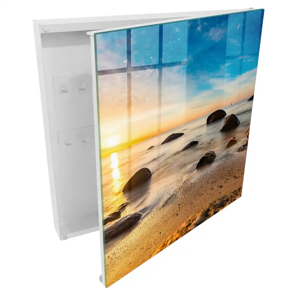 Dulapior pentru chei cu design apus de soare peste mare și pietre