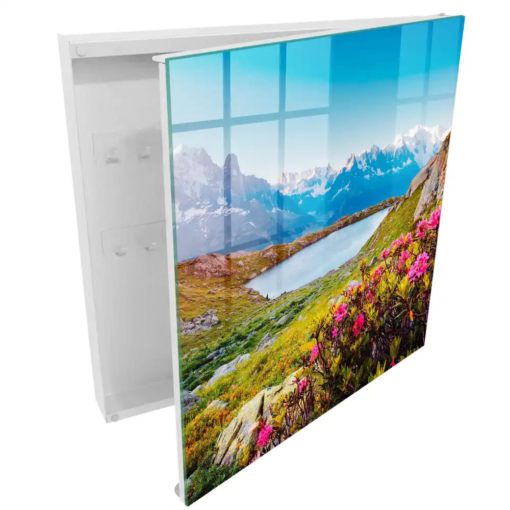 Dulapior pentru chei cu model decorativ munți, lac și flori