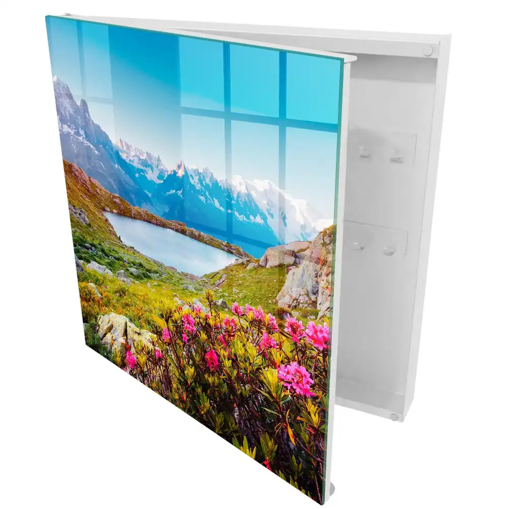 Dulapior pentru chei cu model decorativ munți, lac și flori