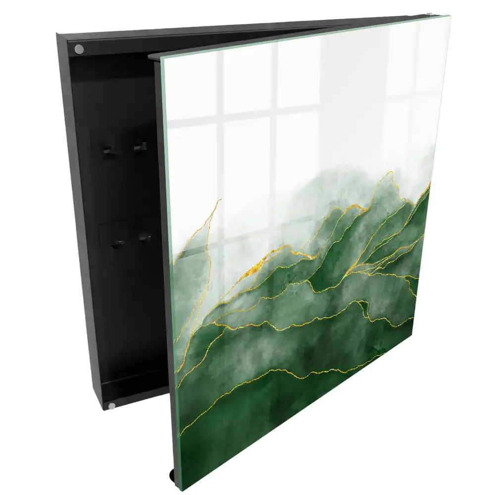 Casetă pentru chei cu design de dealuri verzi în acuarelă