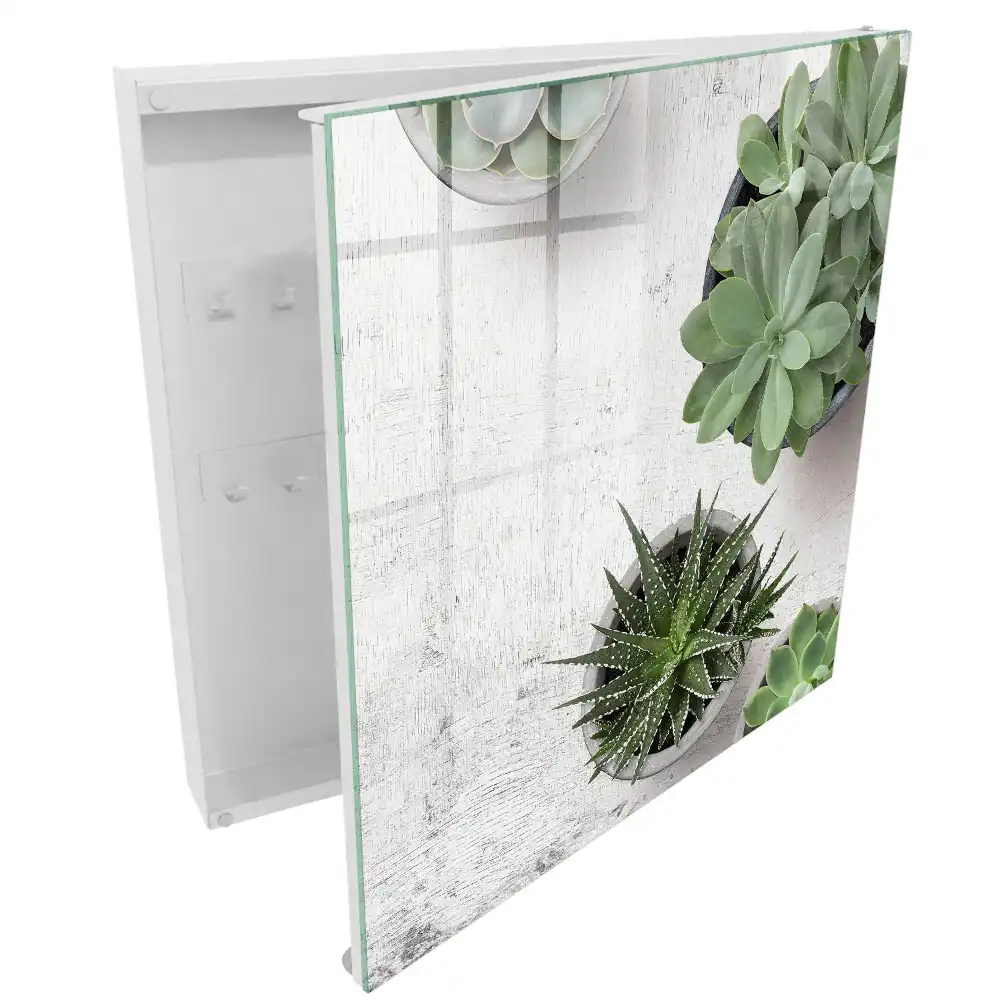 Dulapior pentru chei cu model de plante suculente verzi pe fundal deschis