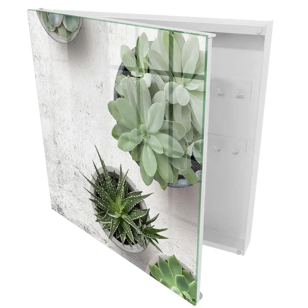 Dulapior pentru chei cu model de plante suculente verzi pe fundal deschis