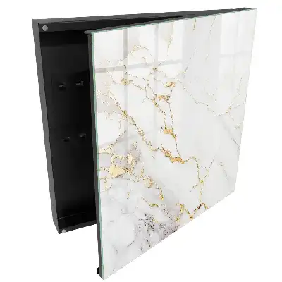 Casetă pentru chei cu design linii aurii pe fundal gri și alb
