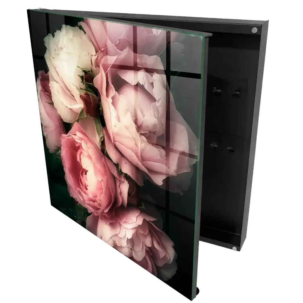 Cutie pentru chei de perete cu design romantic cu trandafiri pe fundal întunecat