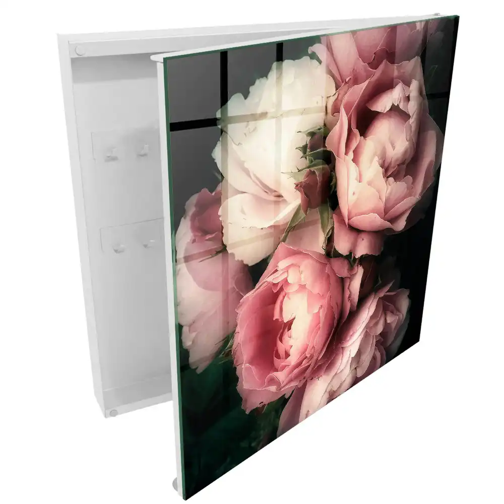 Cutie pentru chei de perete cu design romantic cu trandafiri pe fundal întunecat