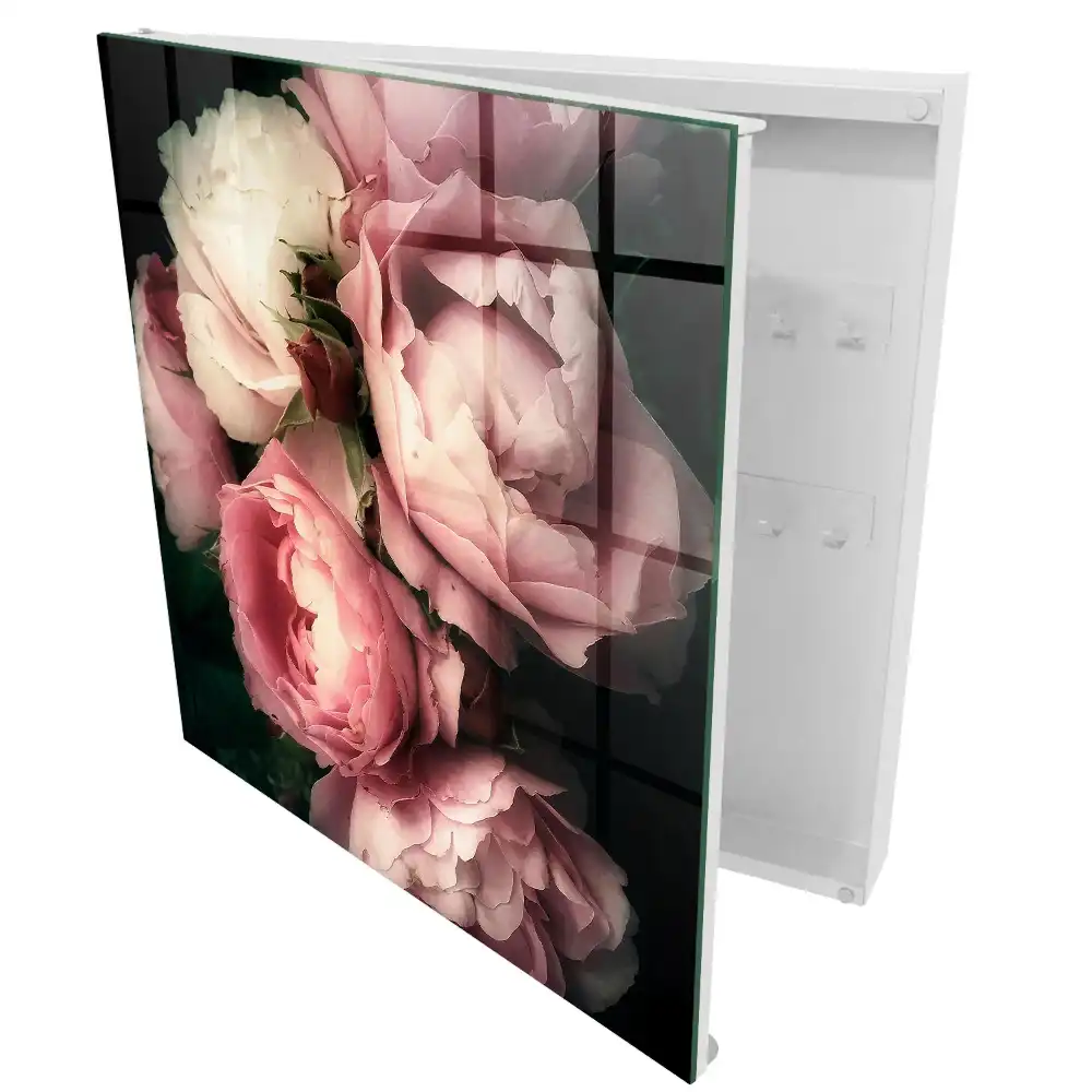 Cutie pentru chei de perete cu design romantic cu trandafiri pe fundal întunecat