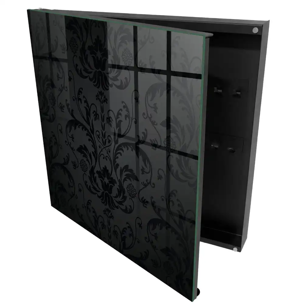 Casetă pentru chei cu design floral în nuanțe de negru și gri