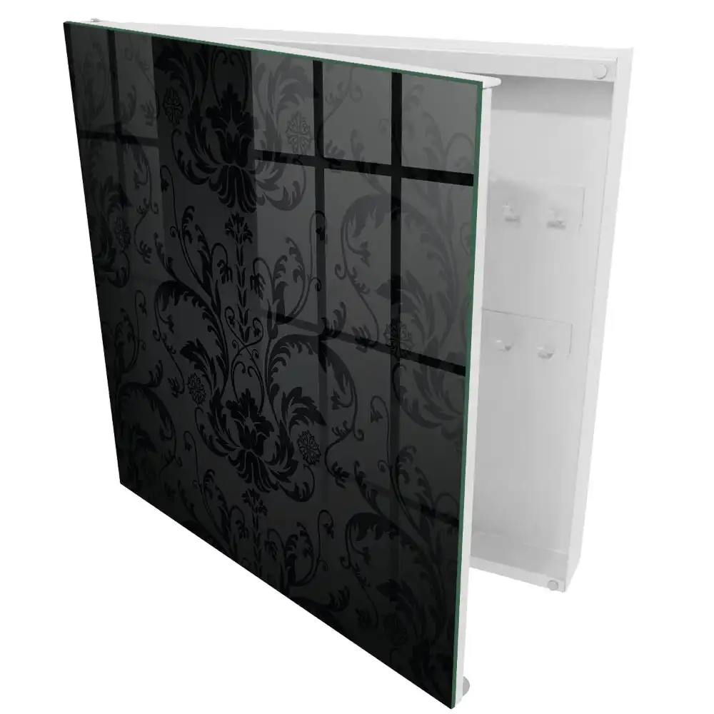 Casetă pentru chei cu design floral în nuanțe de negru și gri