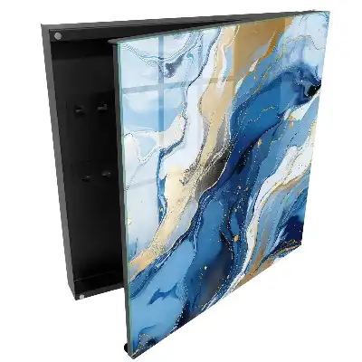 Cutie pentru chei de perete cu design abstract dinamic în nuanțe de albastru și galben