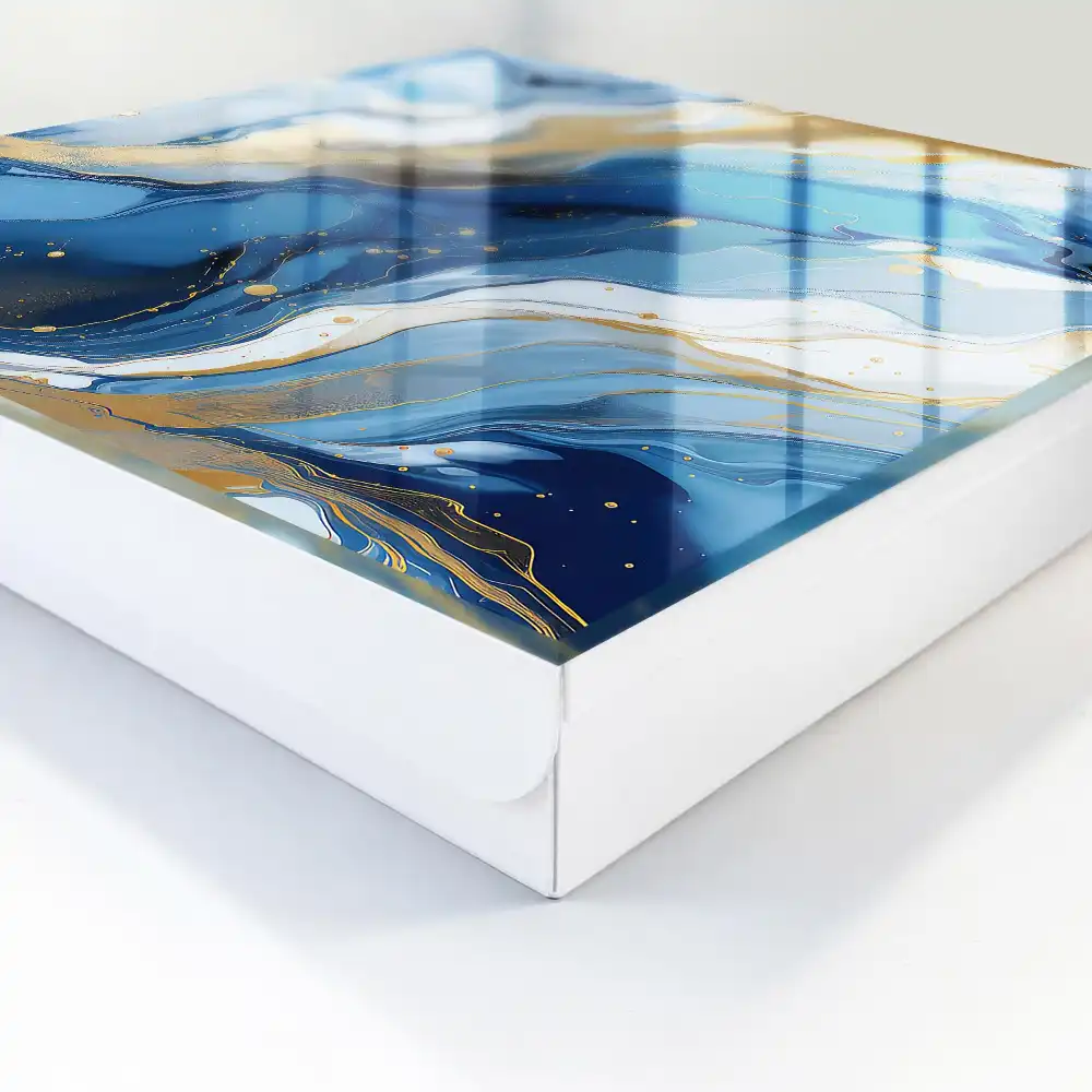 Cutie pentru chei de perete cu design abstract dinamic în nuanțe de albastru și galben
