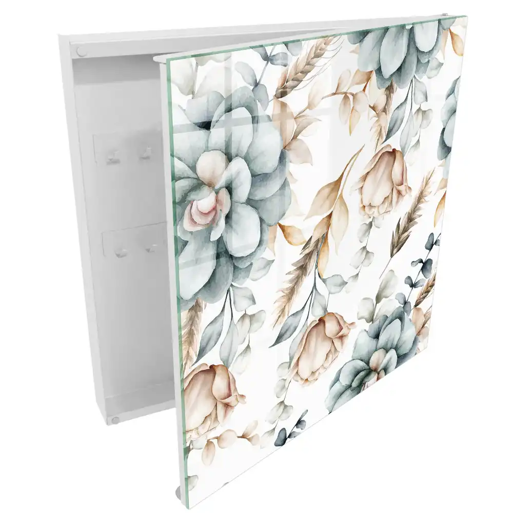 Suport de perete pentru chei cu model floral în culori delicate