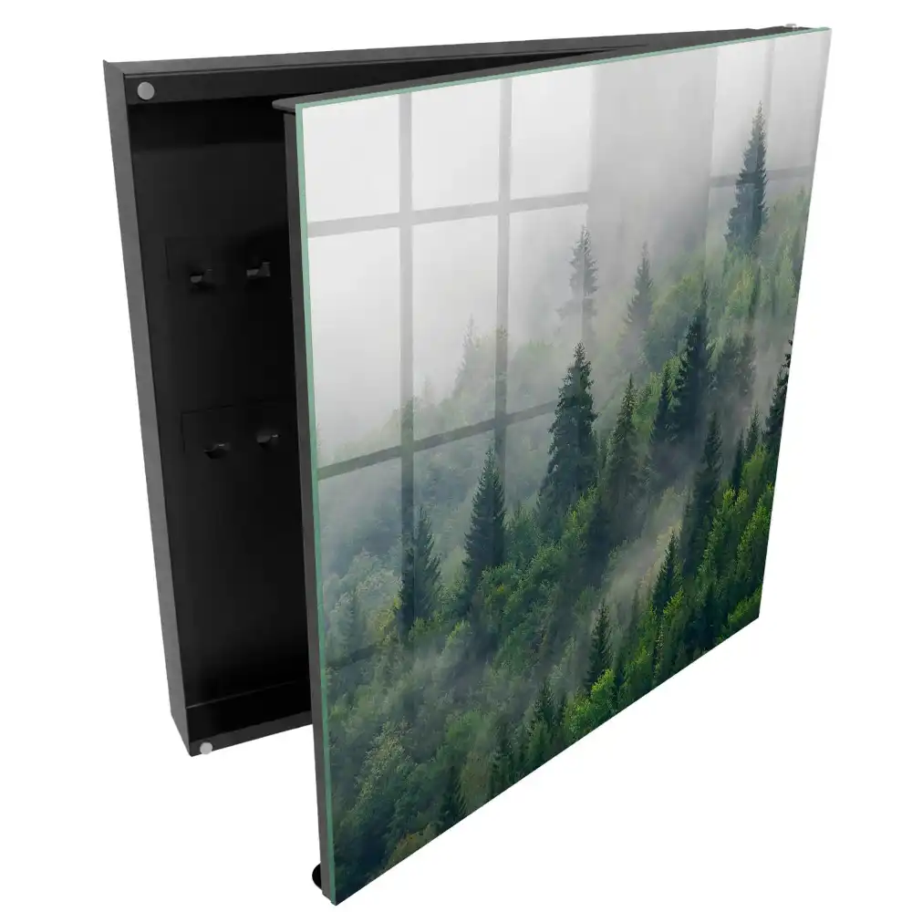 Casetă pentru chei cu design de pădure în ceață