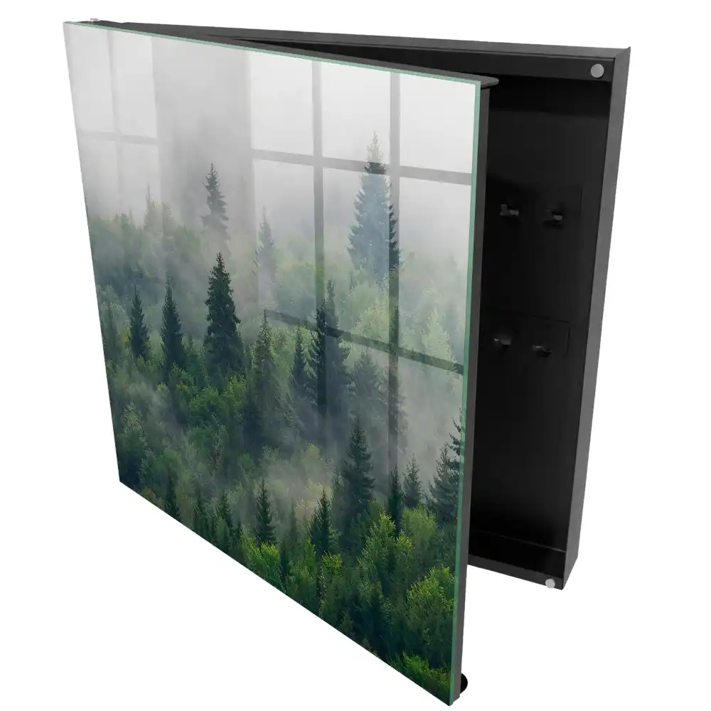 Casetă pentru chei cu design de pădure în ceață
