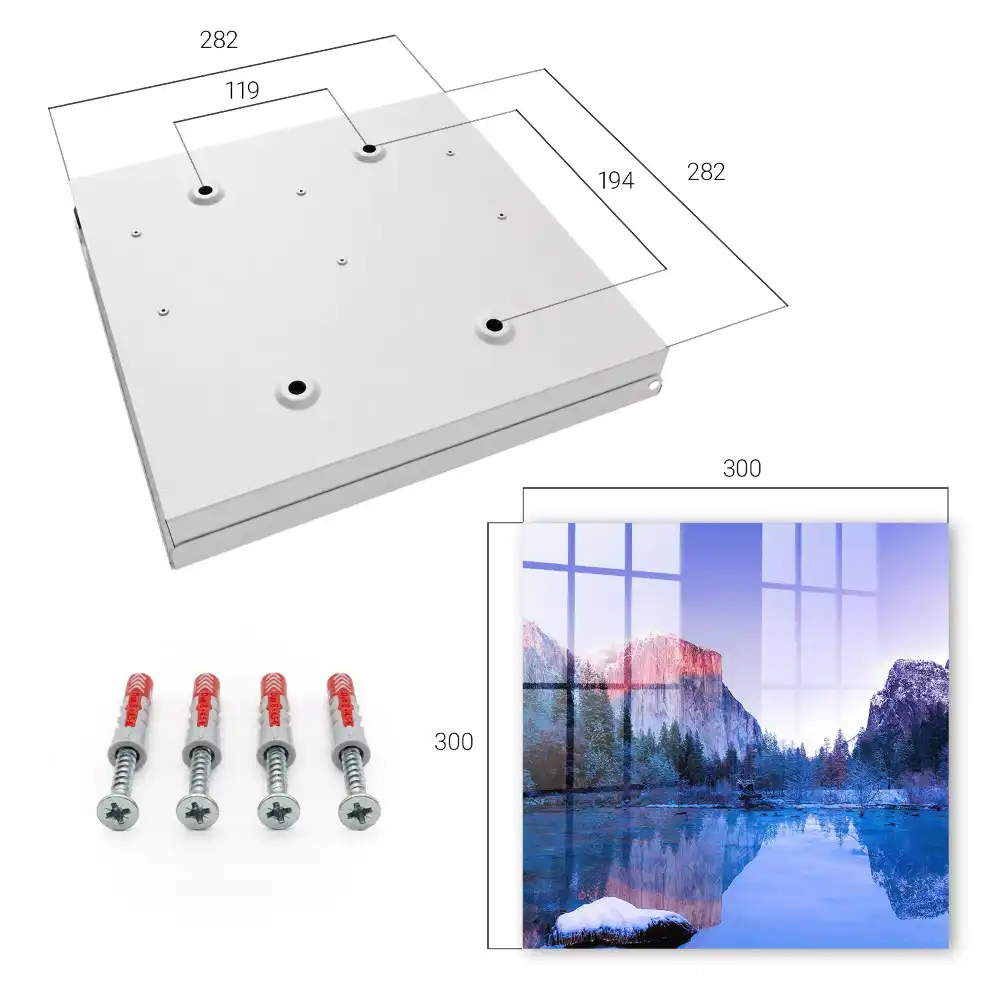 Dulapior pentru chei cu design de munți în nori reflectați în râu într-o dimineață liniștită