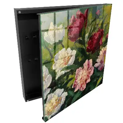 Dulap pentru chei cu model bujori înfloriți pe fundal verde