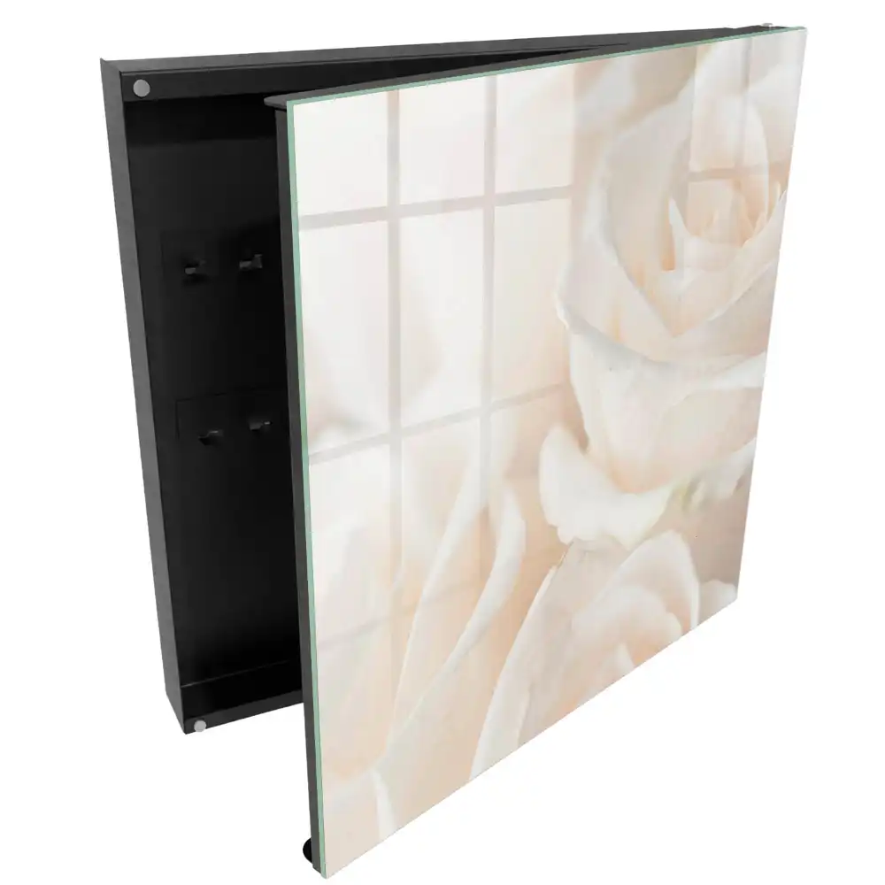 Dulapior pentru chei cu design floral cu trandafiri cremoși