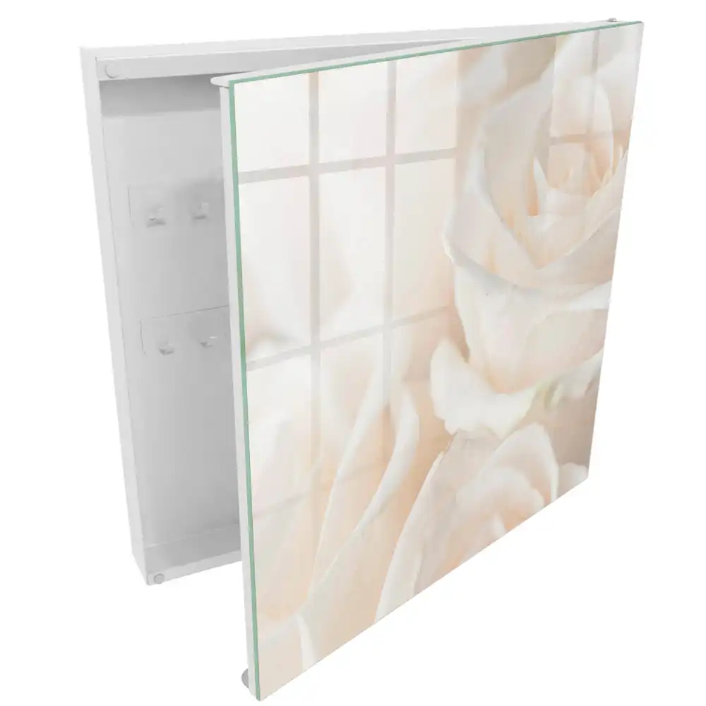 Dulapior pentru chei cu design floral cu trandafiri cremoși