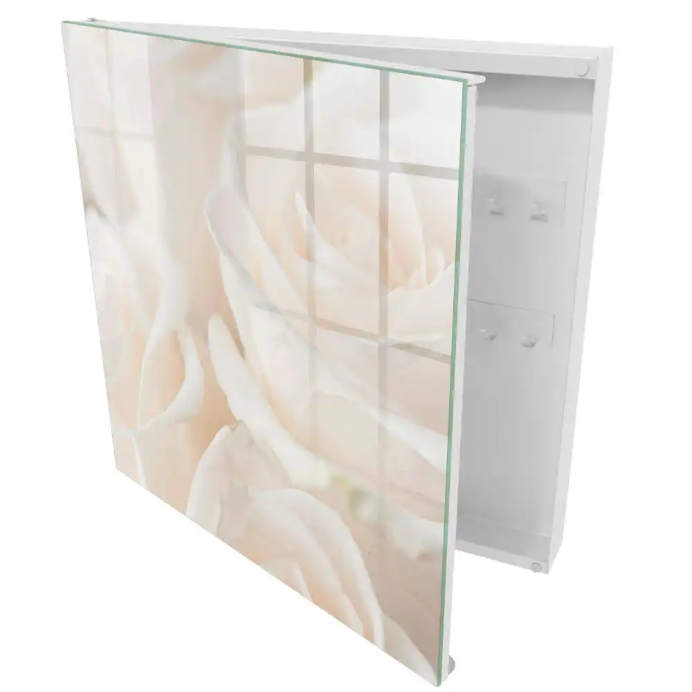 Dulapior pentru chei cu design floral cu trandafiri cremoși