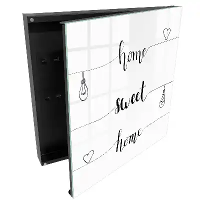Casetă de chei cu design monocrom și textul „acasă dulce casă”