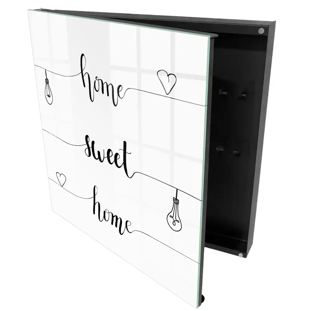 Casetă de chei cu design monocrom și textul „acasă dulce casă”