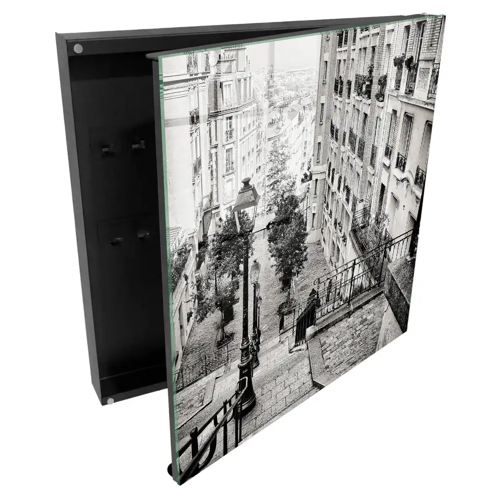 Casetă pentru chei cu design de alee și case de tip bloc