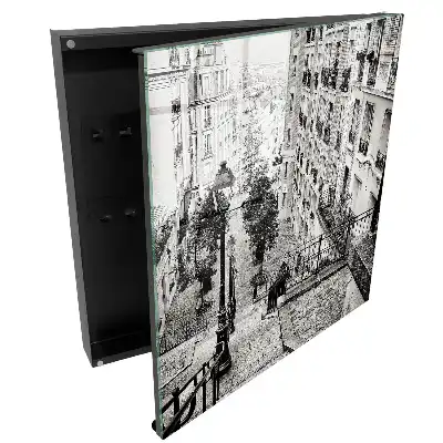 Casetă pentru chei cu design de alee și case de tip bloc