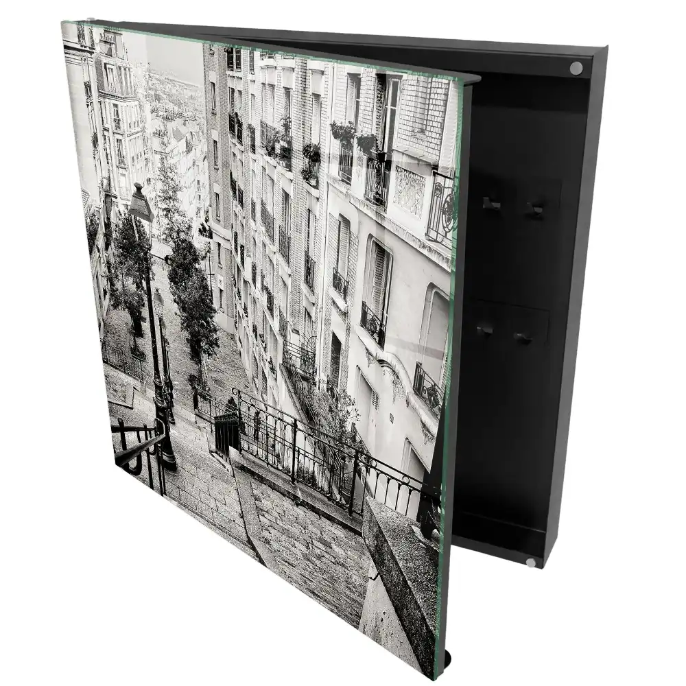 Casetă pentru chei cu design de alee și case de tip bloc