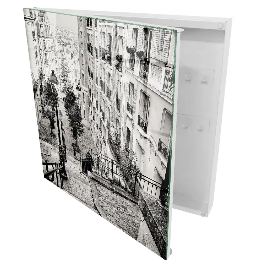 Casetă pentru chei cu design de alee și case de tip bloc