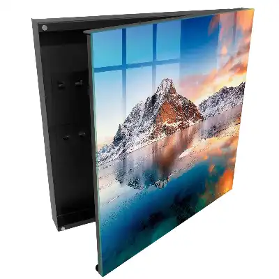 Casetă pentru chei cu design montan și reflexie în lac la răsărit