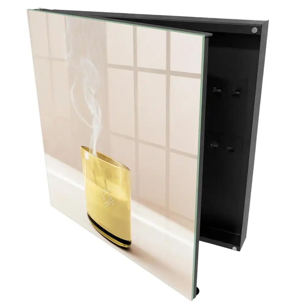 Cutie de perete pentru chei din sticlă transparentă cu interior galben și fum