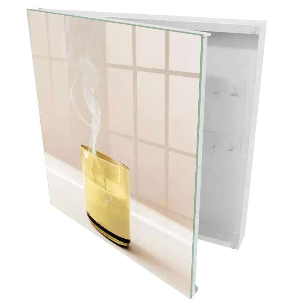 Cutie de perete pentru chei din sticlă transparentă cu interior galben și fum