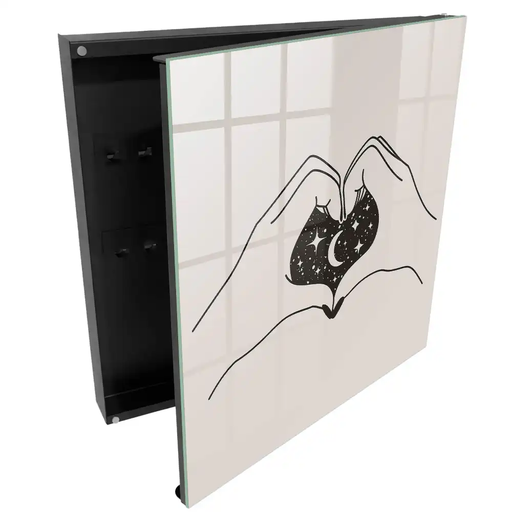 Casetă pentru chei cu design minimalist în formă de inimă cu lună și stele