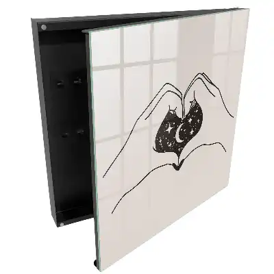 Casetă pentru chei cu design minimalist în formă de inimă cu lună și stele