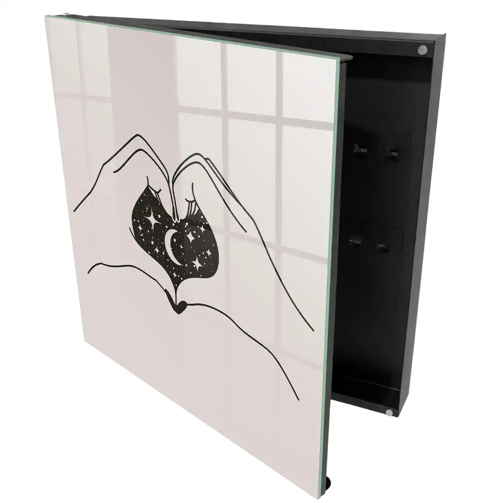 Casetă pentru chei cu design minimalist în formă de inimă cu lună și stele
